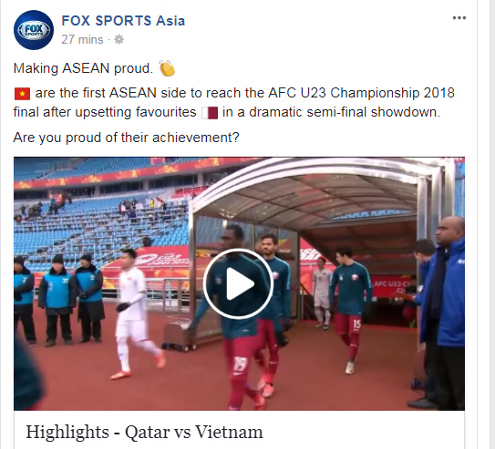 Fox sports Asia expressed the proud of the Vietnam team.