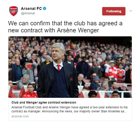 CHÍNH THỨC: Arsenal gia hạn hợp đồng thêm 2 năm với HLV Arsene Wenger - Ảnh 1.