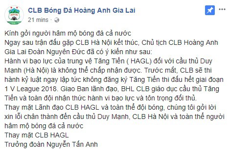 Nguyễn Tăng Tiến nhận án phạt nặng sau thẻ đỏ trong trận Hoàng Anh Gia Lai gặp CLB Hà Nội - Ảnh 2.