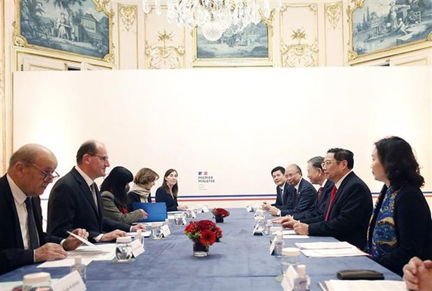 
Talks between Prime Minister Pham Minh Chinh and Prime Minister Jean Castex (Photo: VNA)
