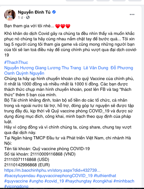Hồng Đăng cùng diễn viên Việt thách nhau ủng hộ quỹ vaccine phòng chống Covid-19 - Ảnh 2.