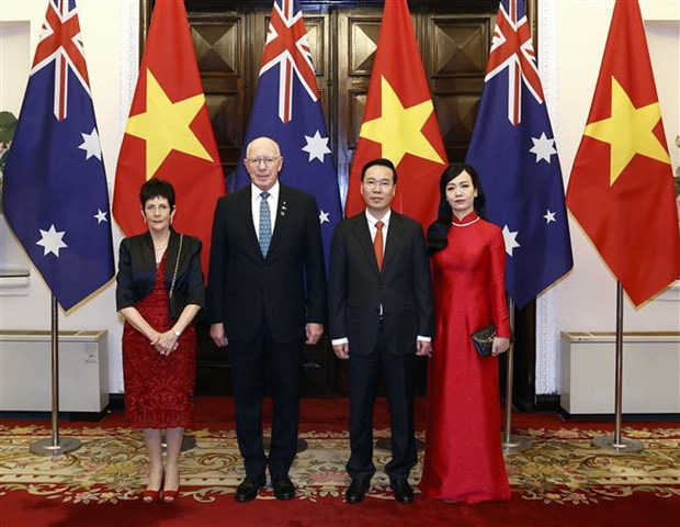 
President Vo Van Thuong and his spouse host a banquet for Australian Governor-General David Hurley and his spouse. (Photo: VNA)
