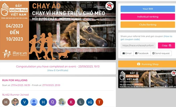 Hơn 16.000 người tại Việt Nam tham gia chạy trực tuyến vì hàng triệu chó, mèo - Ảnh 1.
