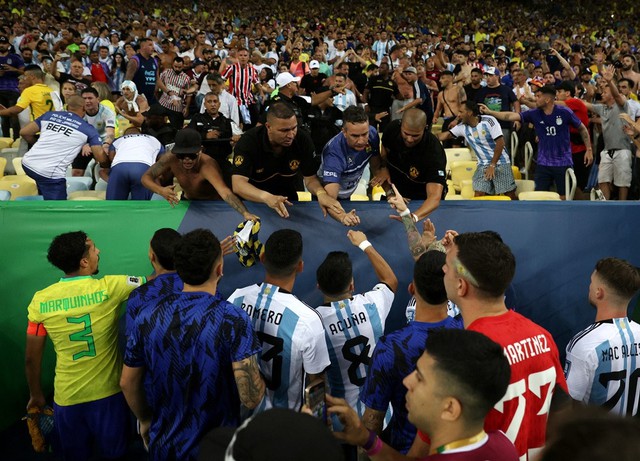 CĐV Argentina và Brazil ẩu đả trên khán đài, Messi gọi cả đội vào đường hầm - Ảnh 3.