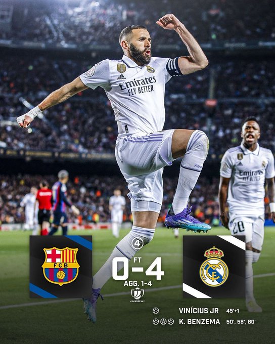 Bán kết lượt về cúp Nhà Vua Tây Ban Nha: Benzema chói sáng, Real Madrid thắng đậm Barcelona   - Ảnh 1.