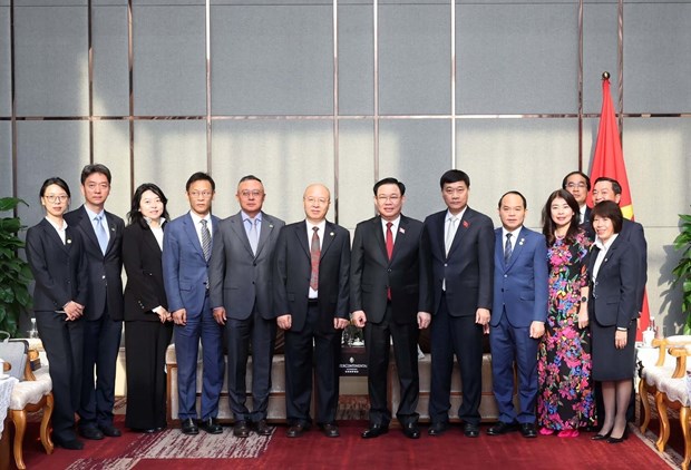 Chairman of the National Assembly Vuong Dinh Hue (seventh from left) meets leaders of Yunnan Provincial Energy Investment Group Co., Ltd (YEIG) (Photo: VNA)