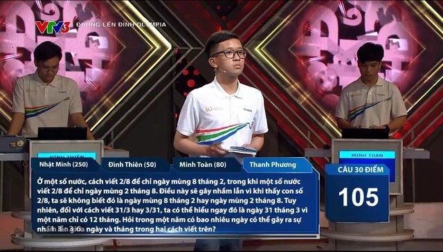 
Thanh Phương confidently chooses three 30-point questions but scores no points after his round
