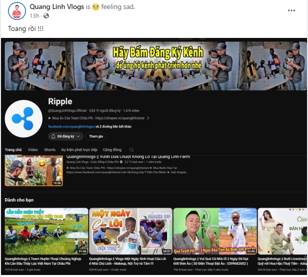 Kênh YouTube của Quang Linh Vlogs bị tấn công nhưng đã giành lại quyền kiểm soát - Ảnh 1.