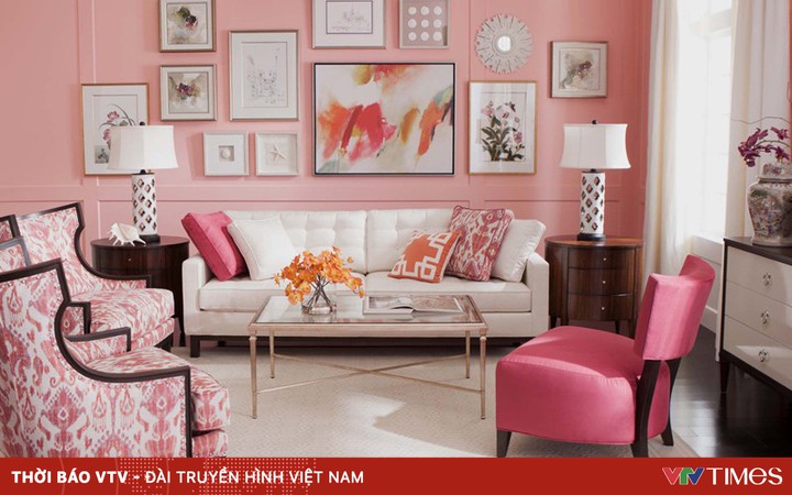 phòng khách màu hồng