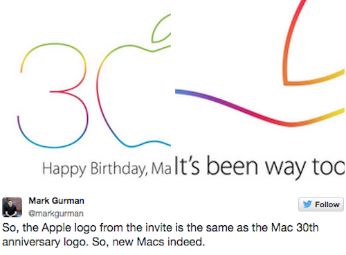 So sánh logo kỷ niệm 30 năm ra đời máy Mac và logo được sử dụng trong thư mời của Apple