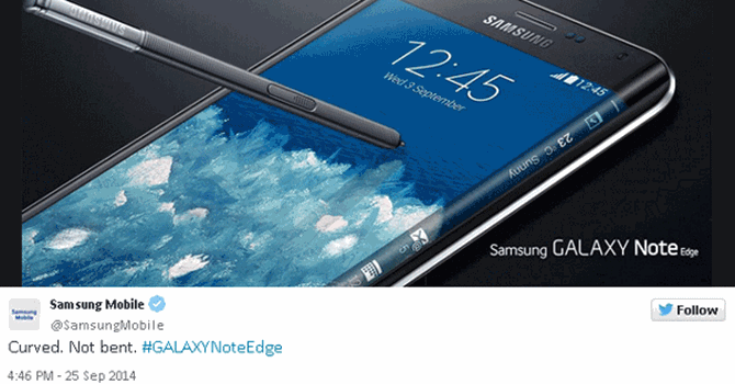 Quảng cáo Galaxy Note Edge của Samsung chia sẻ trên trang Twitter