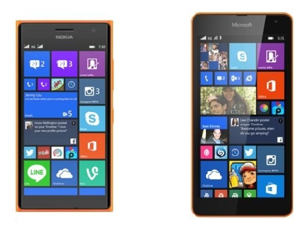 Lumia 730 (trái) có thiết kế với các cạnh vuông vức trong khi Lumia 535 (phải) có thiết kế cạnh bo tròn