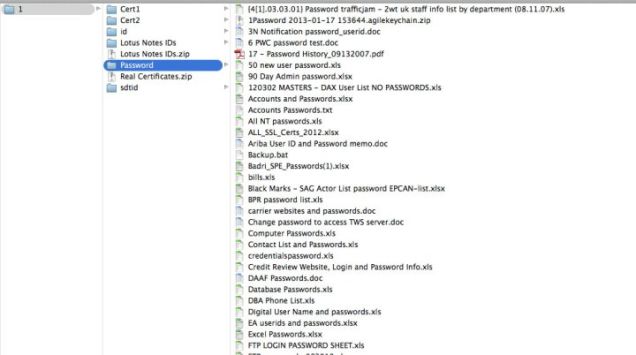 Hình ảnh cho thấy Sony lưu trữ hàng ngàn mật khẩu trong một thư mục mang tên Password