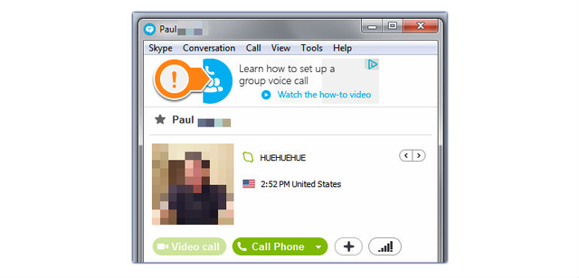 Quảng cáo chiếm một vùng khá lớn trên cửa sổ chat của Skype