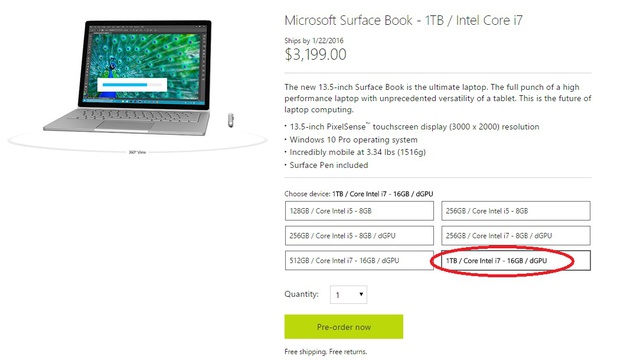 
Microsoft đã phát hành phiên bản Surface Book với dung lượng bộ nhớ 1TB
