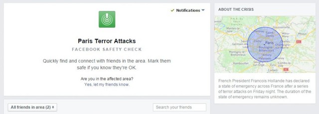 
Công cụ cảnh báo an toàn dành cho những người dùng đang ở trong khu vực xảy ra vụ tấn công khủng bố tại Paris
