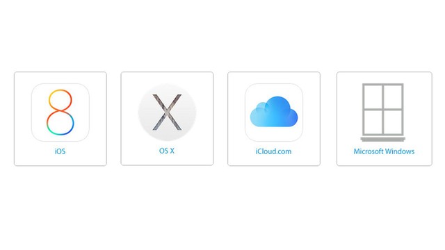 Logo của Microsoft Windows đặt cạnh logo của iOS 8, OS X và iCloud