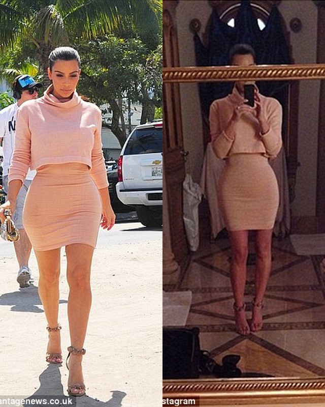 Dễ dàng nhận ra sự khác biệt về cân nặng của Kim Kardashian trong hai bức hình này