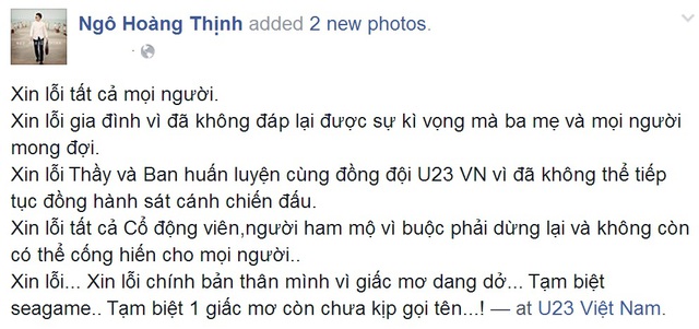 Ngô Hoàng Thịnh chia sẻ trên Facebook cá nhân. (Ảnh chụp màn hình).