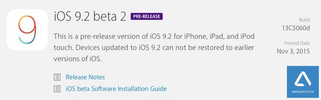 
Phiên bản iOS 9.2 beta 2 đã được gửi tới các nhà phát triển
