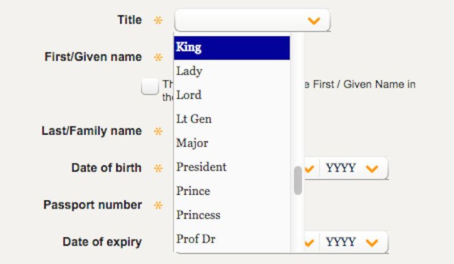 Trong mục chức danh, người dùng thậm chí có thể chọn danh hiệu Quốc Vương, Tổng thống hay Hoàng tử