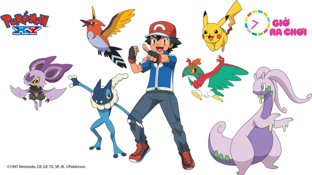 Nhân vật chính Satoshi cùng bạn đồng hành là Pikachu và các Pokémon cộng sự trong Pokémon XY series 18