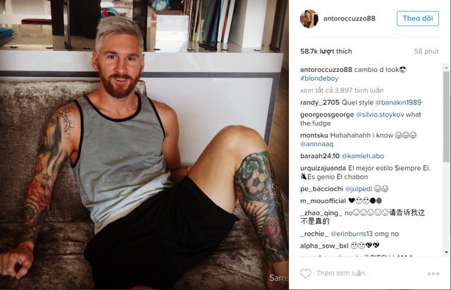 Mái tóc lạ mắt của Messi được bạn gái Rocuzzo chia sẻ trên Instagram