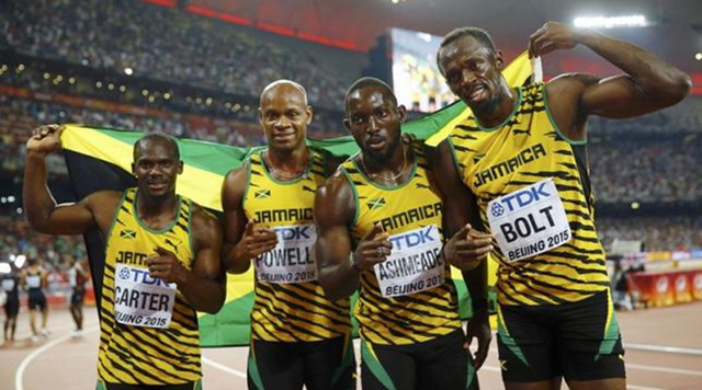 Đội tuyển Jamaica dành huy chương vàng 4x100m ở Olympic Bắc Kinh 2008.