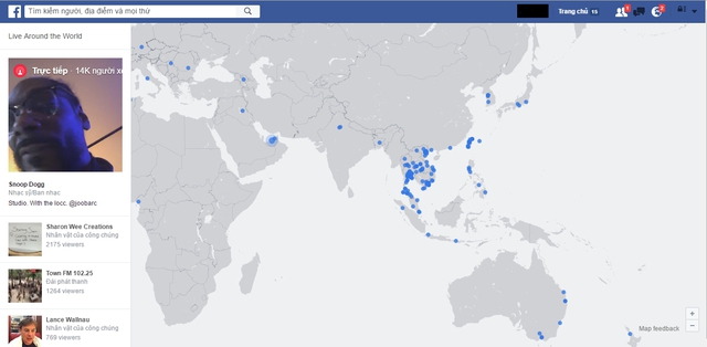 Các điểm xanh đại diện cho các video trực tuyến tại các khu vực trên thế giới
