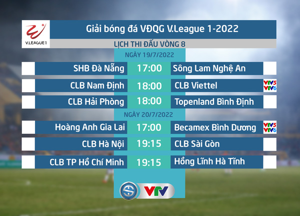 Lịch thi đấu và trực tiếp vòng 8 V.League 2022 Night Wolf: Tâm điểm Nam Định FC – Viettel FC; Hoàng Anh Gia Lai tiếp B.Bình Dương