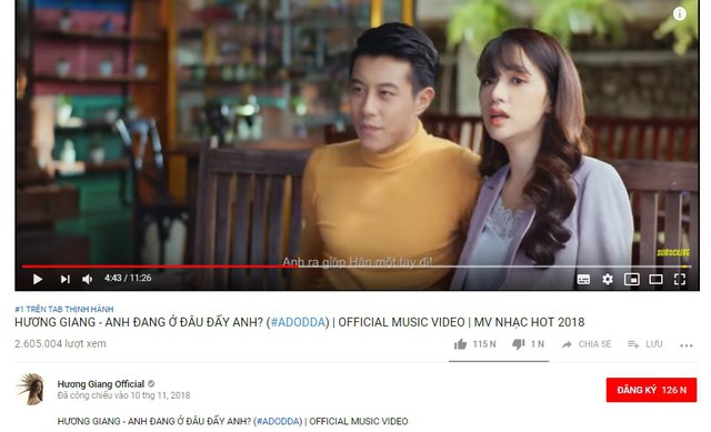 MV Anh đang ở đâu đấy anh của Hương Giang chiếm vị trí số 1 Top thịnh hành Youtube Việt Nam - Ảnh 1.