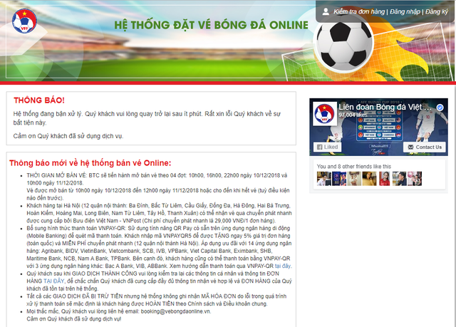 2.500 vé online chung kết Việt Nam - Malaysia hết ngay khi mở bán, nhiều người báo lỗi - Ảnh 1.