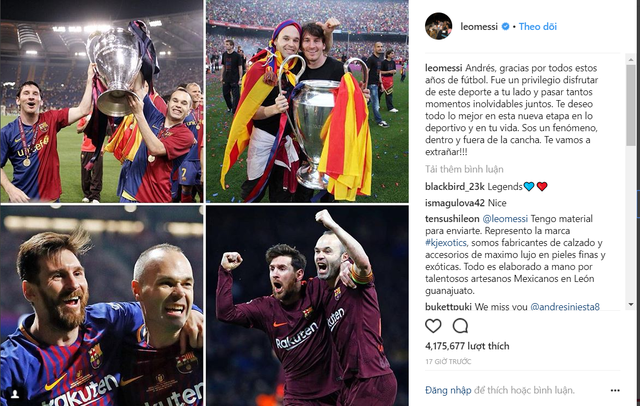 Messi gửi lời tạm biệt tới Iniesta: Thật vinh hạnh khi được chơi bên cạnh anh! - Ảnh 1.
