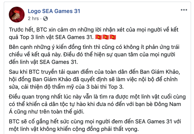 Nhận phản ứng trái chiều, BTC cuộc thi linh vật SEA Games 31 tuyên bố sẽ chỉnh sửa bài thi Top 3 - Ảnh 1.