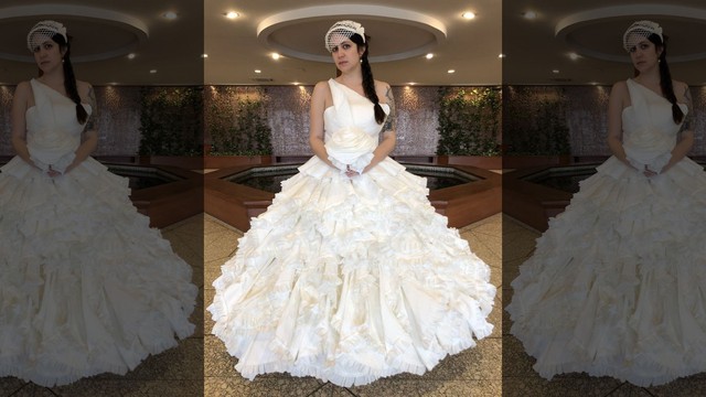 Váy cưới hở ngực làm bằng giấy vệ sinh được nhận giải 10000 USD  ytd79com