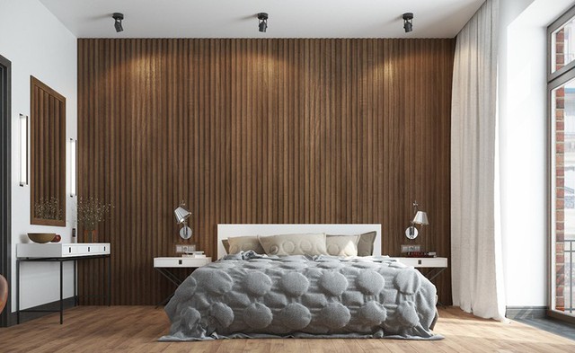 Trang trí phòng ngủ bằng tường gỗ ấn tượng - Ảnh 3.
