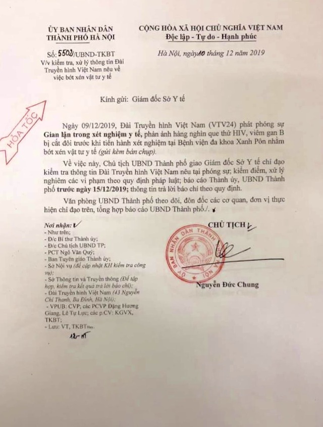 Chủ tịch UBND TP.Hà Nội chỉ đạo khẩn: Làm rõ vụ gian lận xét nghiệm tại Bệnh viện đa khoa Xanh Pôn - Ảnh 1.