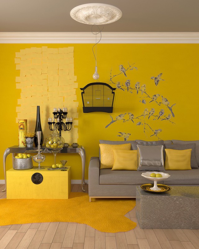 Phòng khách có nội thất màu vàng mang lại cảm giác ấm áp - Ảnh 1.