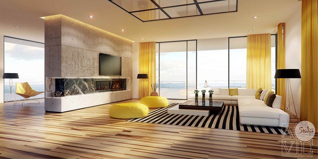 Phòng khách có nội thất màu vàng mang lại cảm giác ấm áp - Ảnh 2.