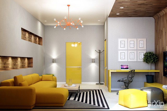 Phòng khách có nội thất màu vàng mang lại cảm giác ấm áp - Ảnh 4.