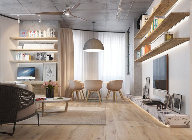 Nội thất căn hộ truyền cảm hứng với trần bê tông và sàn gỗ - Ảnh 3.