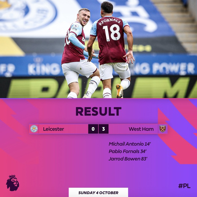 Leicester City bất ngờ thua đậm West Ham ngay trên sân nhà (Vòng 4 Ngoại hạng Anh) - Ảnh 3.