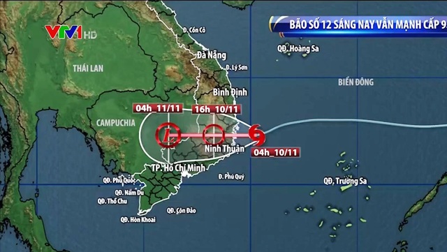 Bão số 12 vẫn mạnh cấp 9, tâm bão nằm ngay trên vùng biển Bình Định tới Ninh Thuận - Ảnh 1.