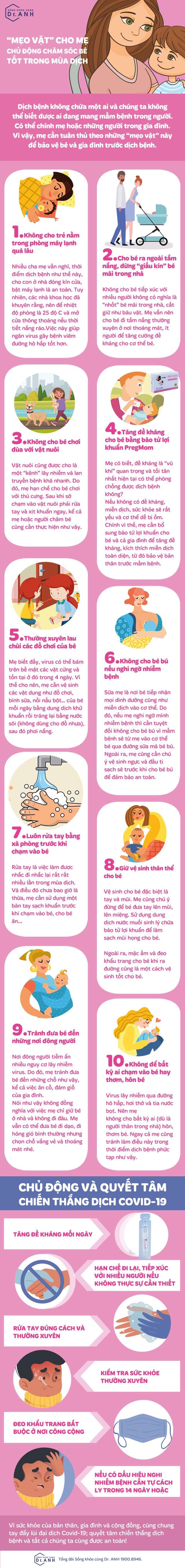 [INFOGRAPHIC] Mẹo vặt cho mẹ chủ động chăm sóc bé tốt trong mùa dịch - Ảnh 1.