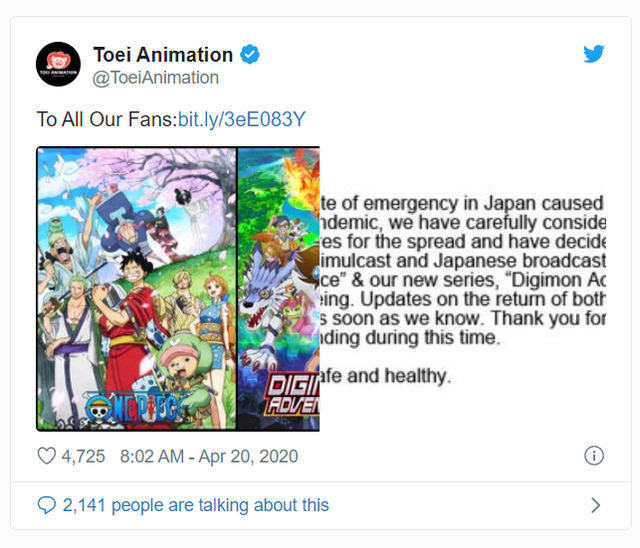 Anime One Piece wurde wegen des COVID-19-Ausbruchs in Japan zum ersten Mal auf unbestimmte Zeit verschoben – Foto 1.