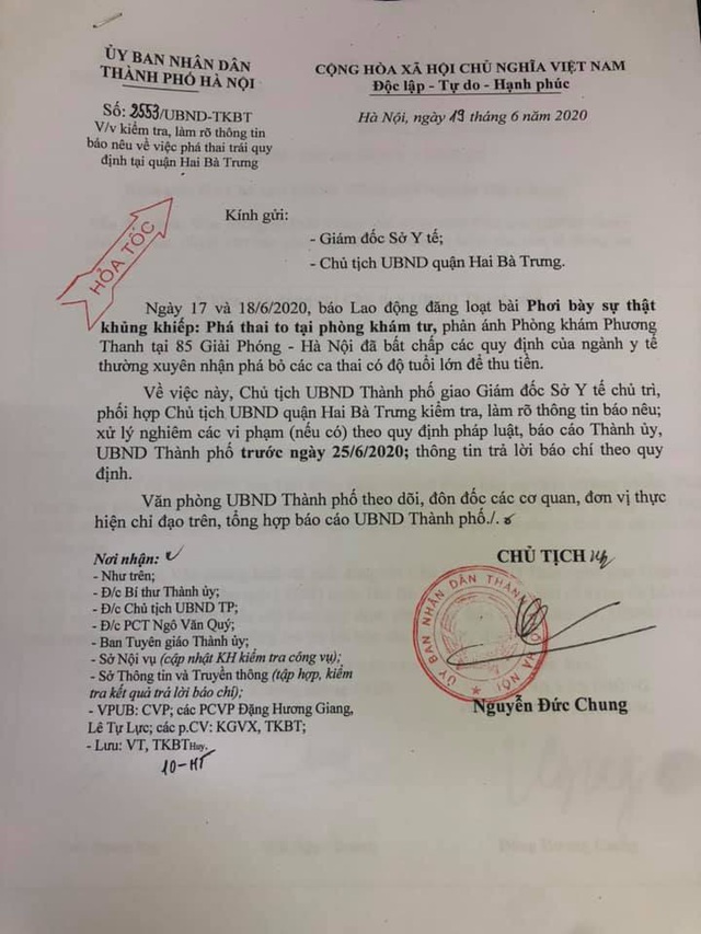Chủ tịch Hà Nội yêu cầu làm rõ thông tin nhận phá thai to tại phòng khám tư - Ảnh 1.