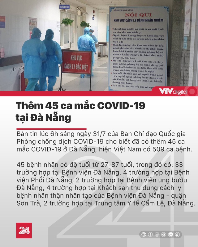 Tin nóng đầu ngày 31/7: Việt Nam có 509 ca mắc COVID-19, 16 người nhập cảnh trái phép bị bắt - Ảnh 1.