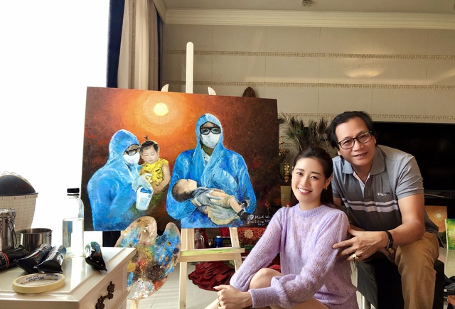 Hoa hậu Khánh Vân cùng ba vẽ tranh về phòng chống dịch COVID-19 - Ảnh 3.