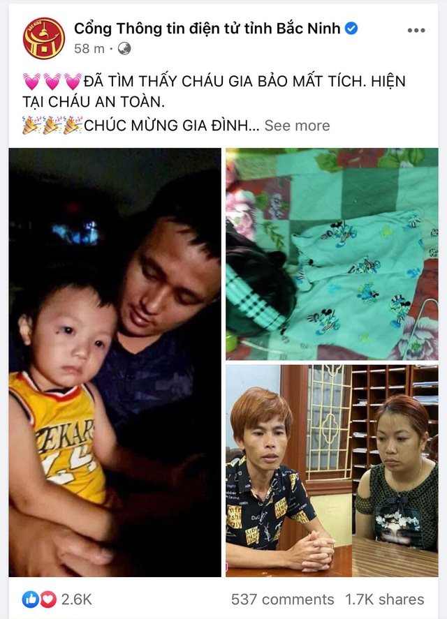 Đã tìm thấy bé 2 tuổi bị bắt cóc ở Bắc Ninh - Ảnh 1.