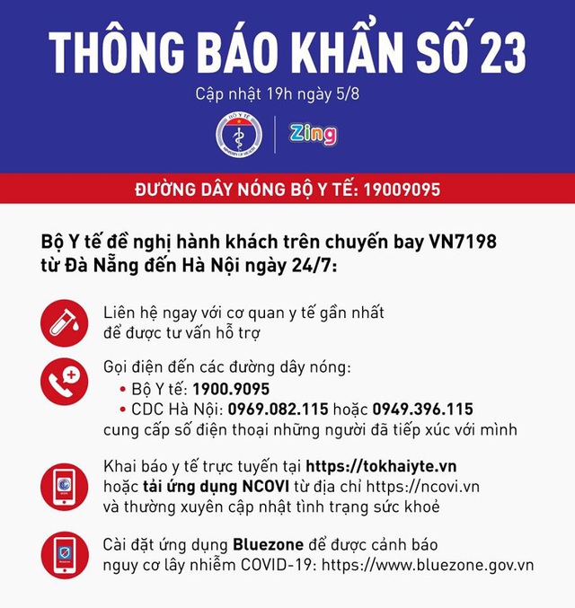 KHẨN: Tìm hành khách chuyến bay VN7198 từ Đà Nẵng đến Hà Nội ngày 24/7 - Ảnh 1.